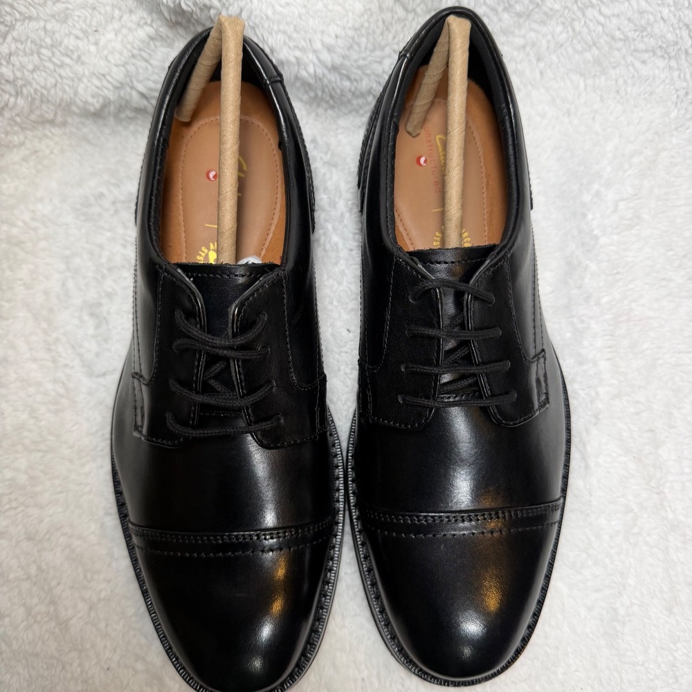Clarks Un Hugh Cap Mens Black Leather Cap Toe Oxford Dress Shoes 7 M